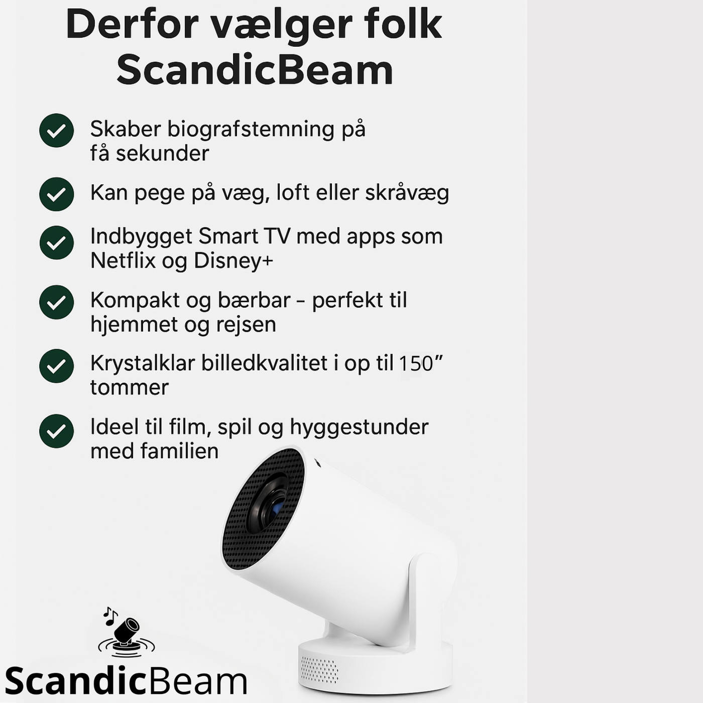 BEAM PROJEKTOR 2.0-WiFi & Bluetooth med 4K HD Support