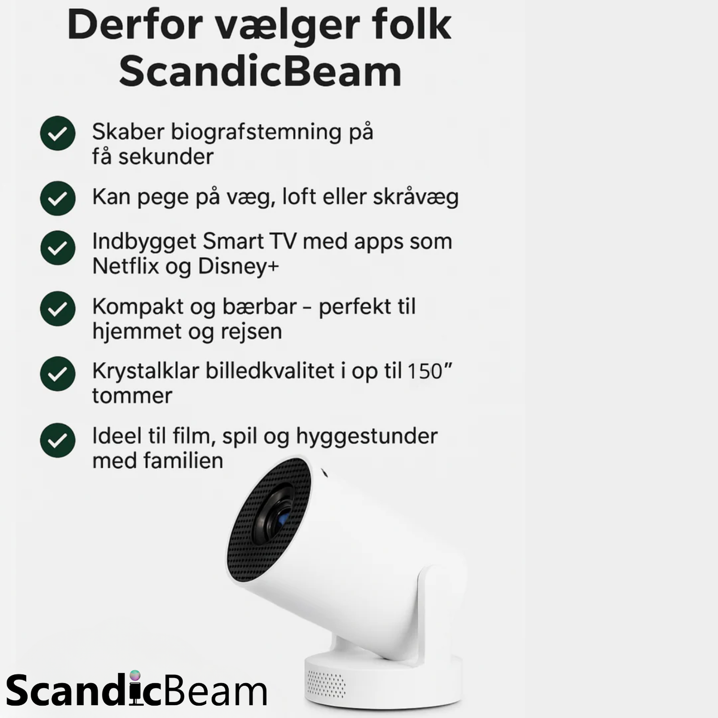 BEAM PROJEKTOR 2.0-WiFi & Bluetooth med 4K HD Support