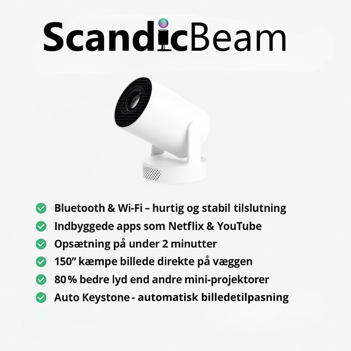 BEAM PROJEKTOR 2.0-WiFi & Bluetooth med 4K HD Support